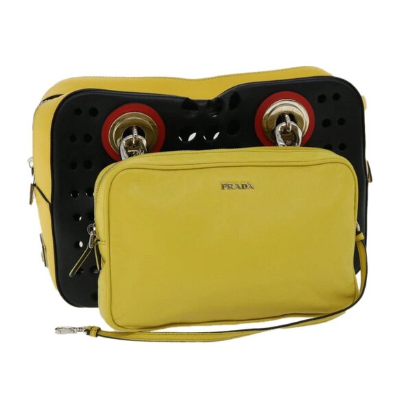 PRADA Chain Shoulder Bag Punching Leather Tricolor Black 15EP127 Auth 32293AV - Picture 1 of 14